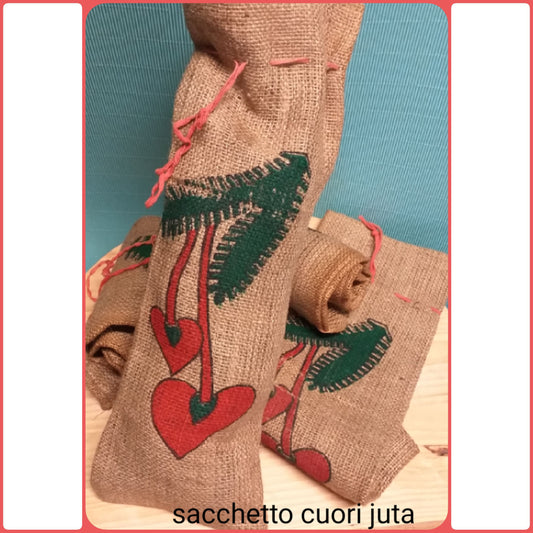 sacchetti juta cuori portabottiglie confezione regalo cuoricini san valentino festa della mamma laccio tirante cordino packaging country