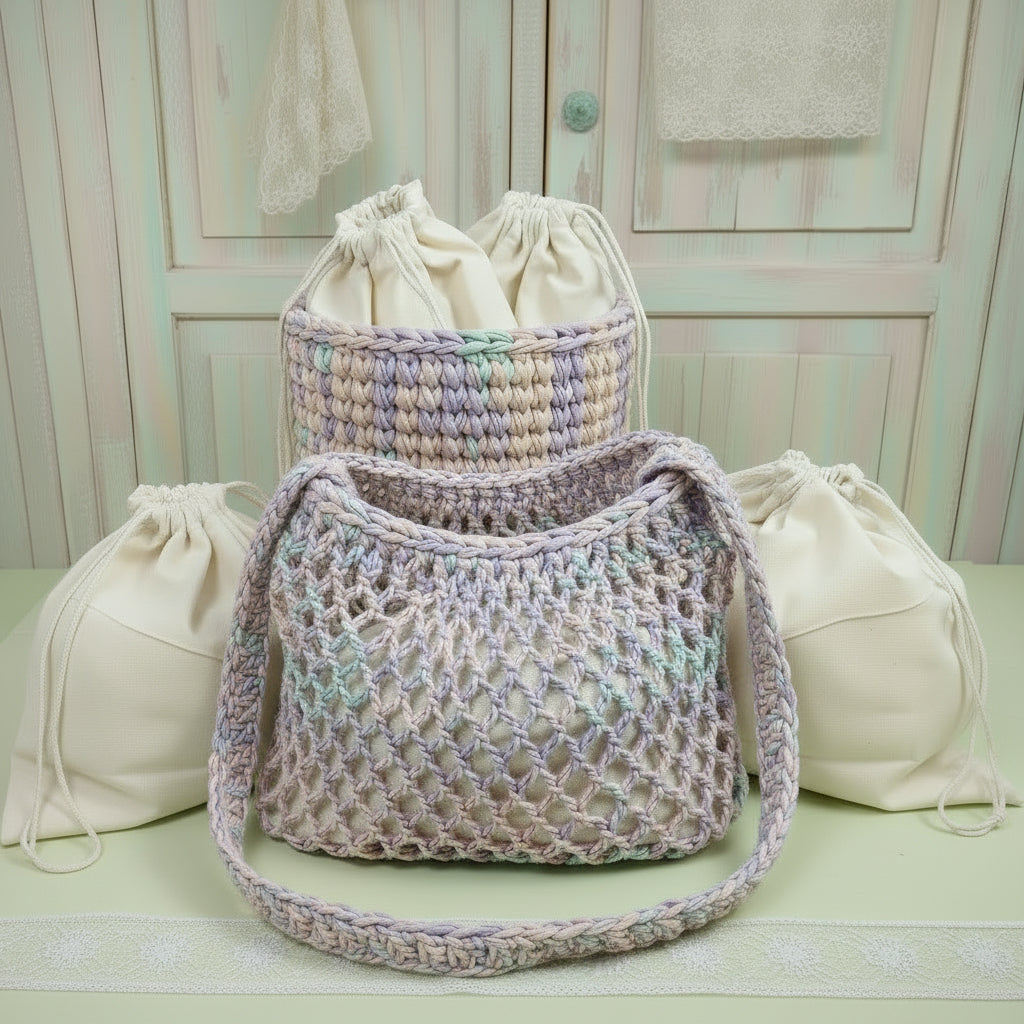Sacchetto tessuto cotone ecrù per borse uncinetto e shopper rete