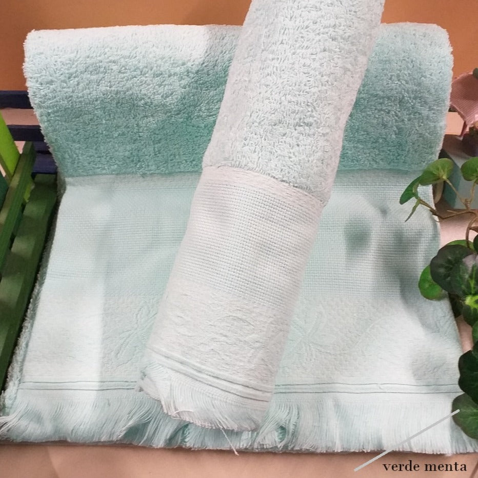 verde menta set mani ospite asciugamani colorati di spugna cotone tela Aida da ricamare a punto croce per idee regalo bagno salviette frange