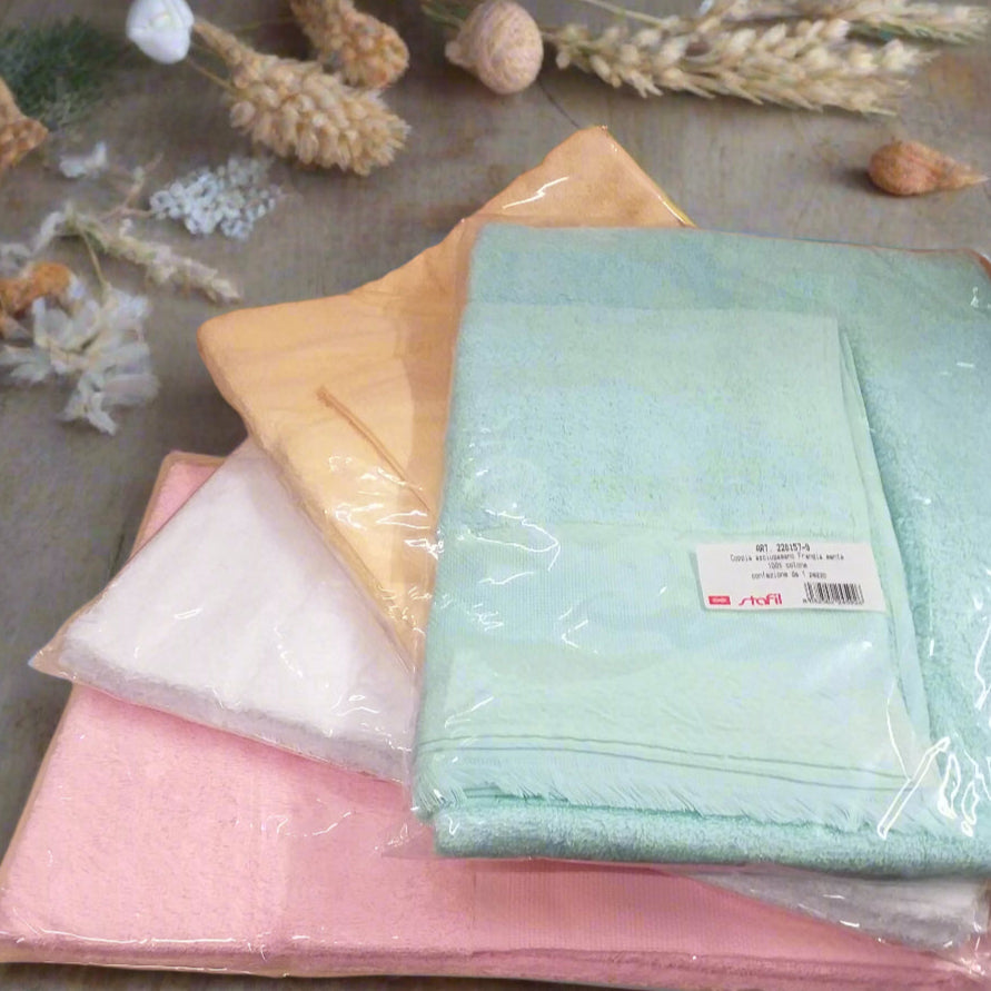 salviette asciugamani spugna inserto tela aida bianche rosa gialle verdi da ricamare punto croce con frange per le mani e ospite