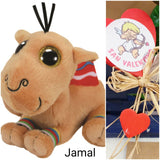 Jamal dromedario confezione regalo San Valentino 14 febbraio festa degli innamorati pupazzo bambola con sachetto rosso cuori e peluche Beanie Boss