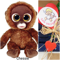 scimmia Chessie confezione regalo San Valentino 14 febbraio festa degli innamorati pupazzo bambola pick cupido cuori rossi e peluche Beanie Boss
