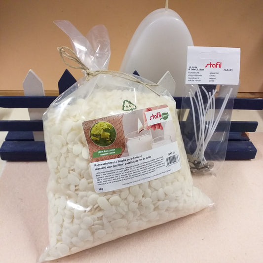 vendita da 1 kg scaglie cera di colza pastiglie lenticchie da olio vegetale stafil green kit creare candele ecologiche fai da te con stoppini cerati