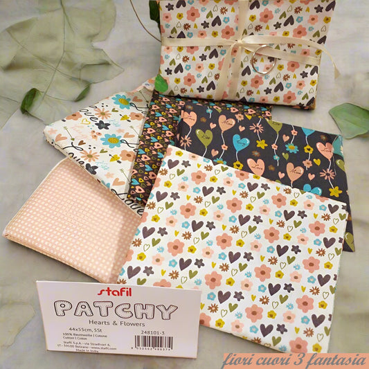stock 3 fiori cuori assortimento flower fantasia di stoffe cotonine tessuti scampoli uso cucito creativo bambole fiocchi nascita hobbistica vetrinistica fai da te borse di pezza san valentino festa della mamma