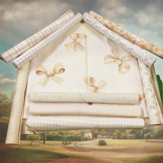 Cotonina beige panna scampoli in stoffa 100% cotone tessuto fantasia stampato patchwork cucito e hobby creativi uso cucire fiocco nascita corredino cameretta arredamento cucina