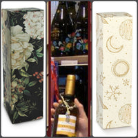 fiori frutta fondo nero white universe fondo bianco fantasia oro scatole porta bottiglie bordolese olio vino per confezione regalo natale confezionamento packaging verticale