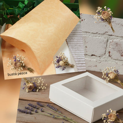 Scatole basse buste packaging, degustazione confetti e confettata