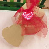 kit da 3 pezzi forma cuore scatola cartoncino beige avana per confezionare idee regalo sticker auguri mamma cuoricini packaging tulle rosso
