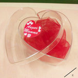 forma cuore scatola plastica coperchio per confezionare idee regalo sticker auguri mamma cuoricini packaging tulle rosso