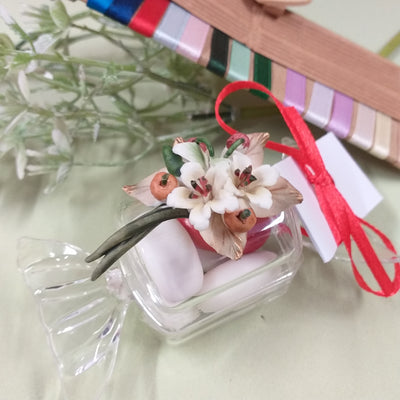Fiori porcellana scatoline portaconfetti bomboniere cubo plastica