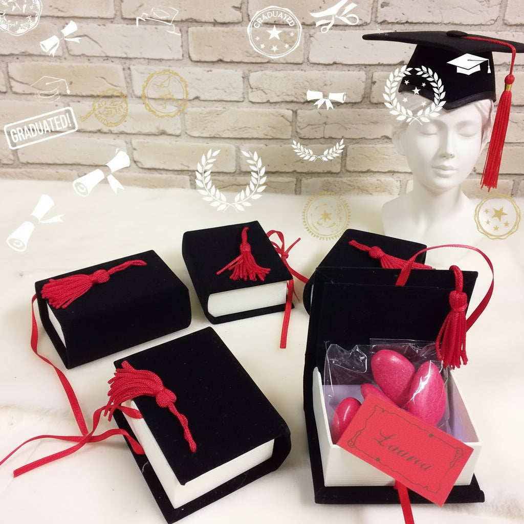 12 pz dottor box libro laurea con nappina rossa cm 8x5,5 cm bomboniera portaconfetti laureato 12 pz dottor box libro laurea con nappina rossa cm 8x5,5 cm bomboniera portaconfetti laureato