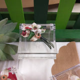 primo piano cubetto plastica rigida plexiglass trasparente scatoline portaconfetti fiori porcellana bomboniere fai da te da confezionare