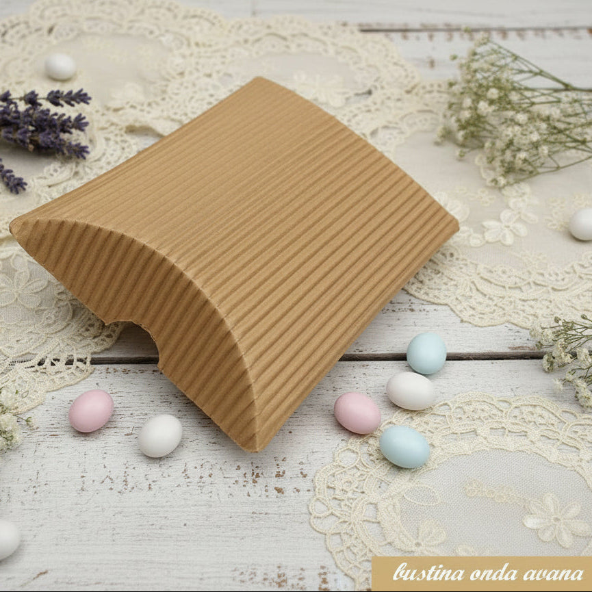 bustina avana cartone ondulato beige scatoline portaconfetti fai da te bomboniere compleanno uso confezionamento confetti packaging ricordini souvenir bijoux