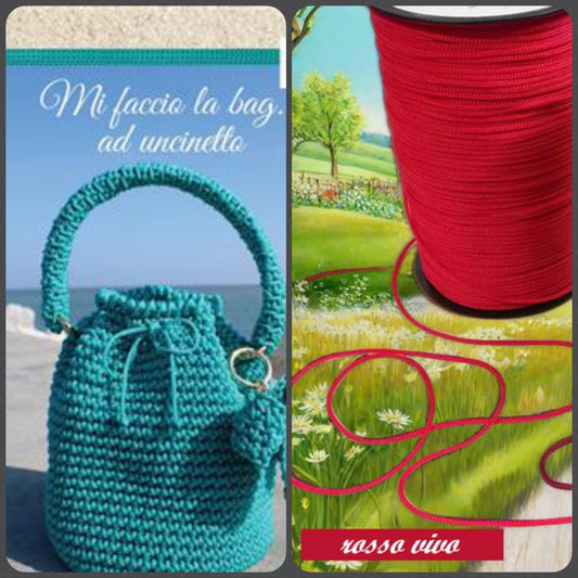 rosso vivo cordoncino kit con schemi manuale libretto Stafil Mi faccio la bag ad uncinetto kit cordino thai borse pochette abbigliamento moda mare estivo