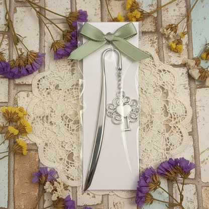 confezione regalo segnalibro con ciondolo metallo zama albero della vita cuore placca applicazione piastra pendente, charms uso ricordini gadget souvenir segnalibro pensierini bomboniere