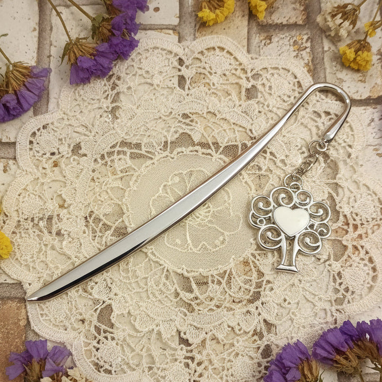 segnalibro con ciondolo metallo zama albero della vita cuore placca applicazione piastra pendente, charms uso ricordini gadget souvenir segnalibro pensierini bomboniere