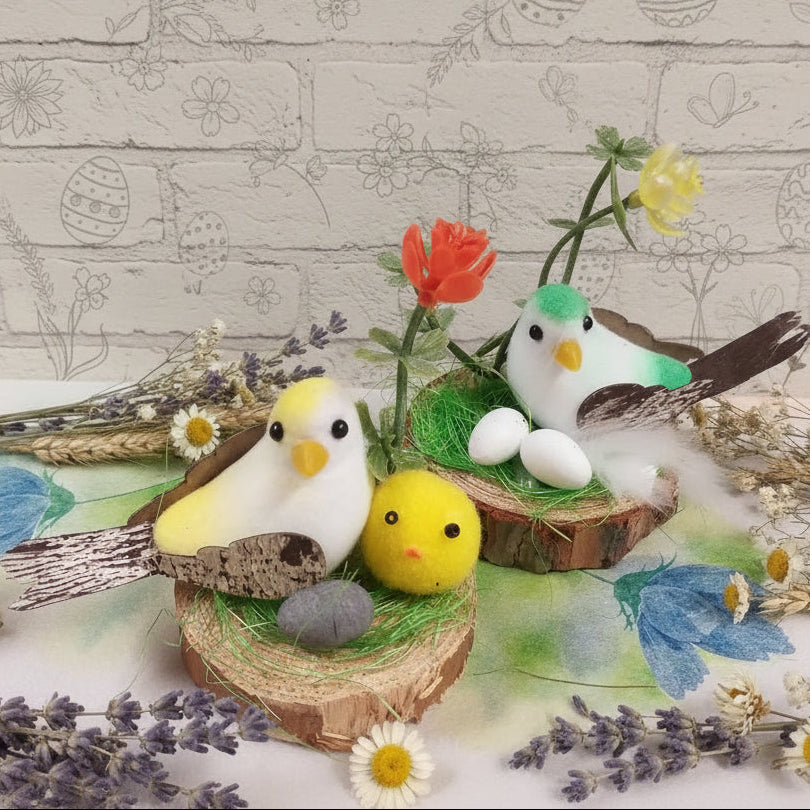 circa 7 cm confezioni segnaposto pasquale uccellino pulcino fiori e tronco legno corteccia riempitivo paglietta verde sisal uso packaging chiudipacco regalo
