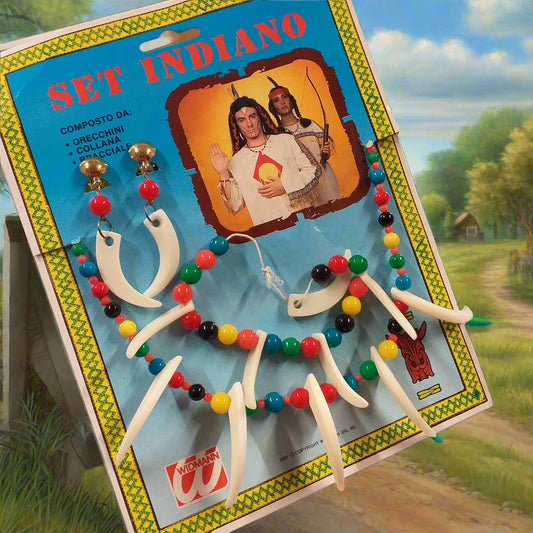 set indiano composto da orecchini collana bracciale bigiotteria di plastica per costume Carnevale Widmann