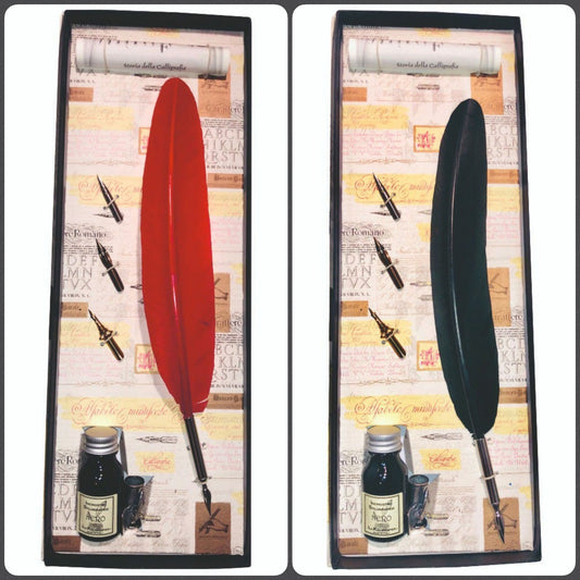 rosso e nero inchiostro stilografico colore-nero pennini di ricambio penna piuma set calligrafia astuccio box regalo idea bomboniera