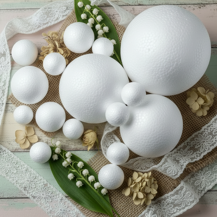 vetrina sfere palle palline di polistirolo varie misure piccole grandi uso addobbi decorazioni albero natale, facce bambole di pezza pigotte, da dipingere rivestire colorare pitturare