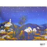 sfondo fondale presepe ambientazione paesaggio notte orientale stelle palme minareto carta per decorazioni allestimento