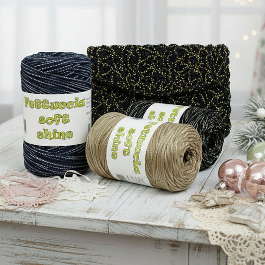 oro, blu argento, nero oro Shine soft fettuccia lycra MAS per borse uncinetto cestini Natale, filato con lurex lamè glitter nella stoffa, idee vetrina shabby chic