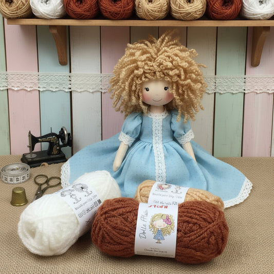 beige bianco marrone rossiccio fai da te parrucca bambola con lana bouclè filato boccoli ricciolino per bambolina capelli ricci pigottine di stoffa pezza tessuto Doll's Hair stafil ad uso uncinetto ferri da maglia borse shop online