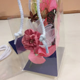 idea con fiori shopper box trasparente con cordini di plastica scatola regalo aperta porta bomboniere per confezionamento gadgets souvenir regalini ricordini packaging fai da te confezioni