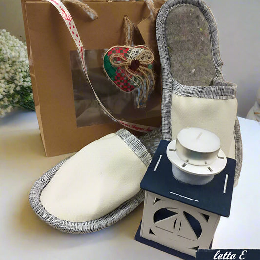 offerta outlet lotto E shopper idee regalo festa della mamma set ciabatte pezza lanterna mare legno borsina carta kraft cuoricino tessuto patchwork corda bigliettino