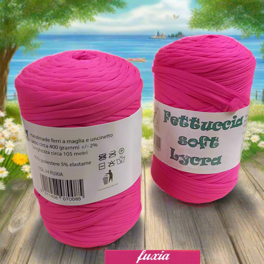 fuxia colore 74 crochet shop lycra soft fettuccia borse uncinetto merceria accessori servizio mas produttore PL4000 poliestere con elastane morbida uso crochet pochette clutch bags abbigliamento moda shopper cestini 