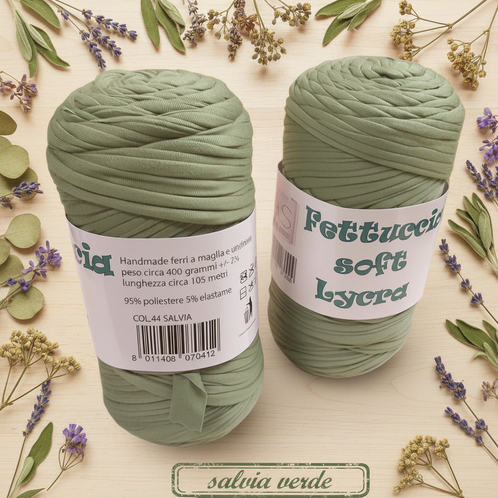 salvia verde colore 44 crochet shop lycra soft fettuccia borse uncinetto merceria accessori servizio mas produttore PL4000 poliestere con elastane morbida uso crochet pochette clutch bags abbigliamento moda shopper cestini 