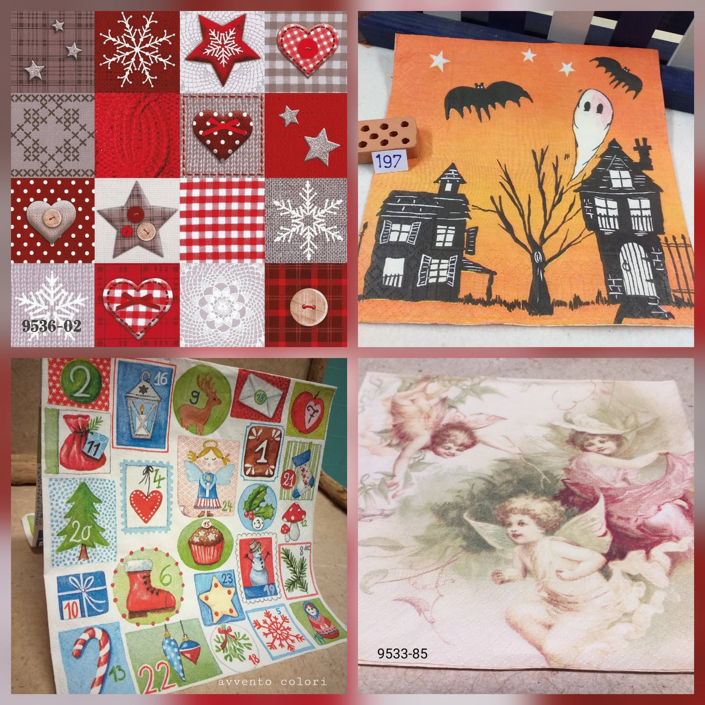 tema quadretti natalizi shabby con bottoni stelle cuori halloween fantasmi calendario avvento angeli tovaglioli per decoupage Natale