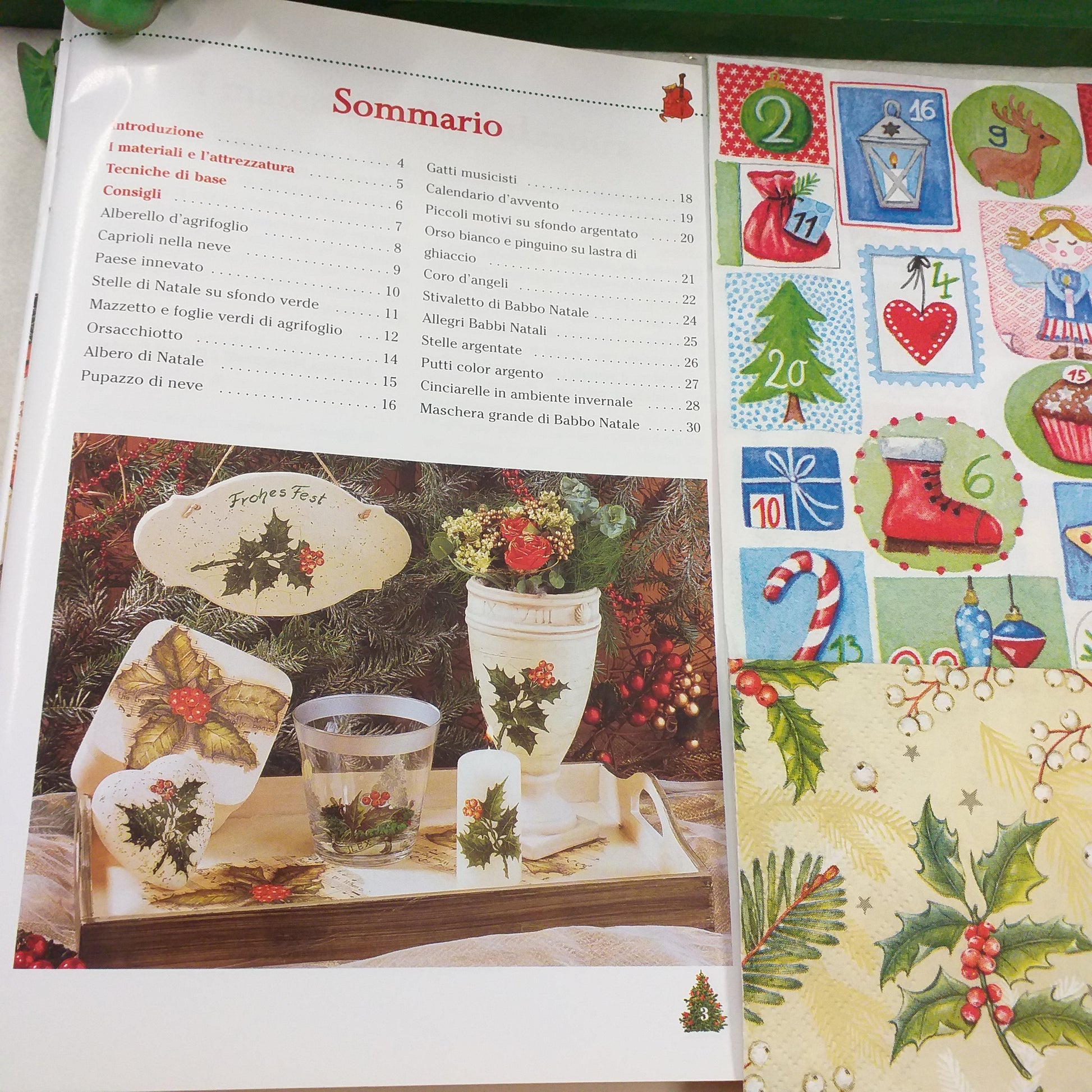sommario manuale kit fai da te tecnica tovagliolo idee natalizie materiali consigli alberello pupazzo angeli putti orso calendario avvento