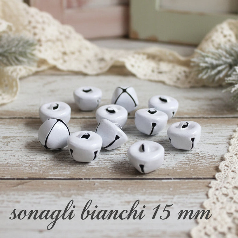 15 mm sonagli campanellini tintinnanti natalizi pasquali bianchi uso creare bambole angioletti Natale Pasqua fai da te albero confezioni pacchetti regalo shabby chic