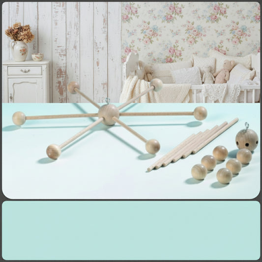 13 pezzi = componenti palline sfere bastoncini HobbyFun giostrina mobile kit da assemblare fai da te per costruire forma sostegno telaio supporto croce stella 6 braccia di legno