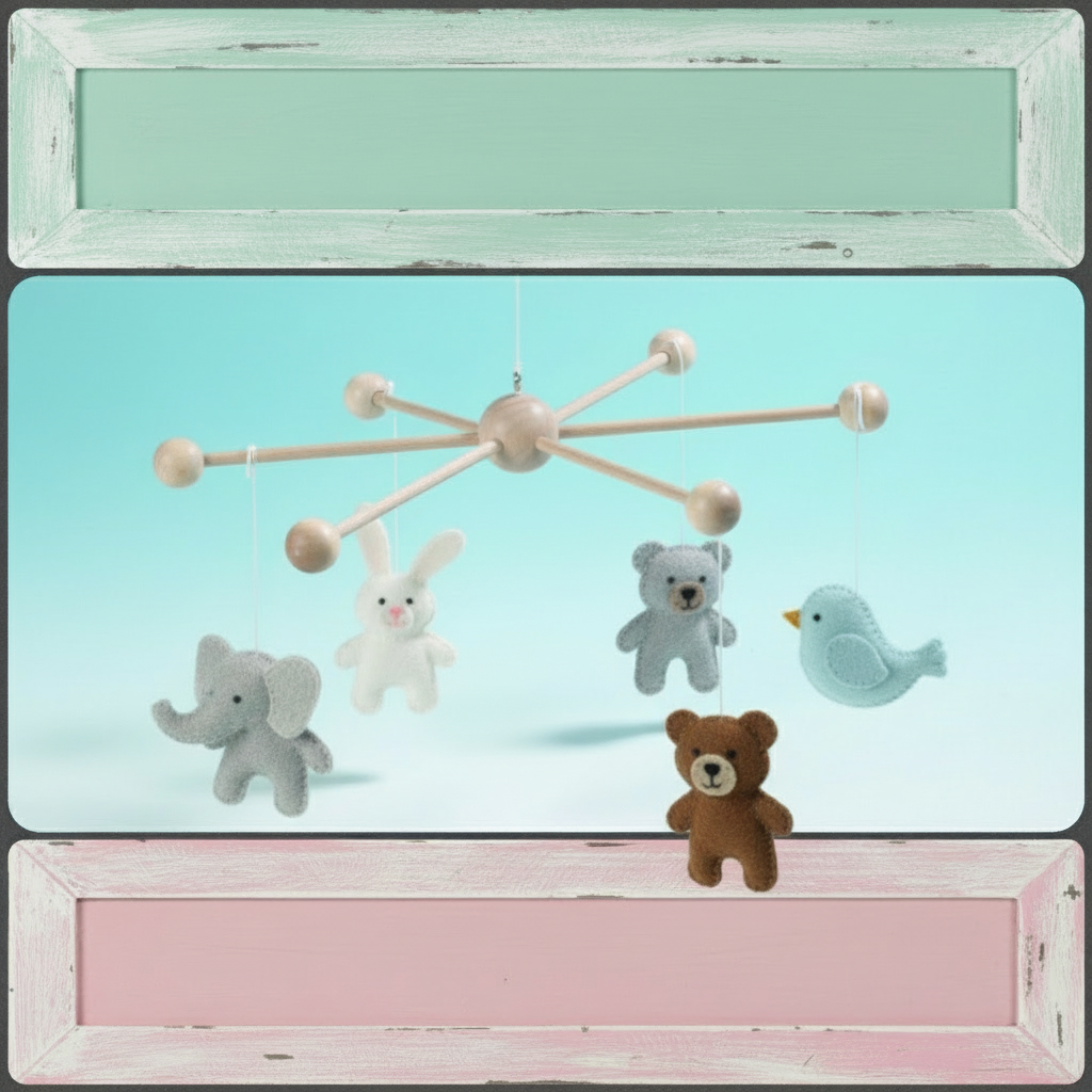 fai da te giostrina legno animaletti di feltro stoffa pezza per bebè culla lettino decorazioni corredino cameretta