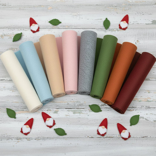 pannolenci morbido foglio feltro spessore 2 mm colori rosso verde muschio panna beige marrone grigio uso fai da te fiori stelle natalizie botanica agrifoglio vischio cappello babbo gnomo natale fuoriporta
