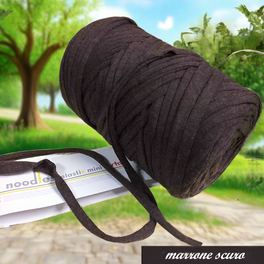 marrone scuro 119927 stafil t-shirt garn stretch yarn fettuccia elasticizzata maglina cotone noodles per uncinetto borse crochet bags clutch cestini tappeti cuscini collane braccialetti ceste porta enfant scaldacollo natale