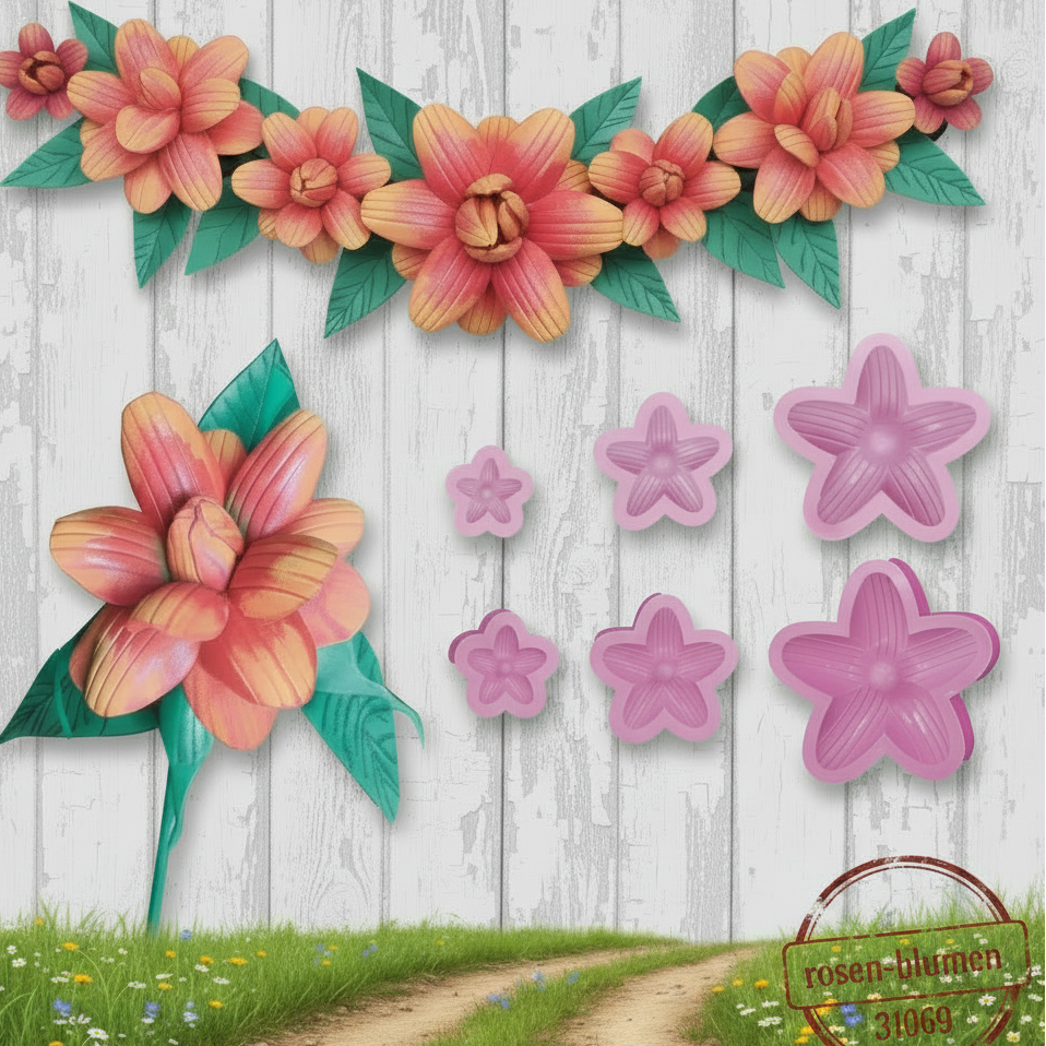 rosen-blumen fiori piccoli stampi per gomma crepla fommy rosso arancio fare fiorellini carta creativa modellabile