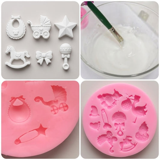 piedini orme culla bavaglina cicogna carrozzina stafil stampi in silicone per gesso polvere di ceramica paste modellabili uso creare gessetti nascita bebè baby neonato