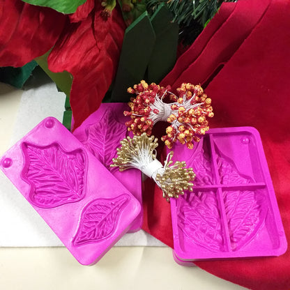 materiale occorrente kit creare con stampi Stafil, velluto Renkalik rosso verde termo-formabile termo-modellabile per stella di natale kit botanica bacche pistilli dorati composizioni floreali