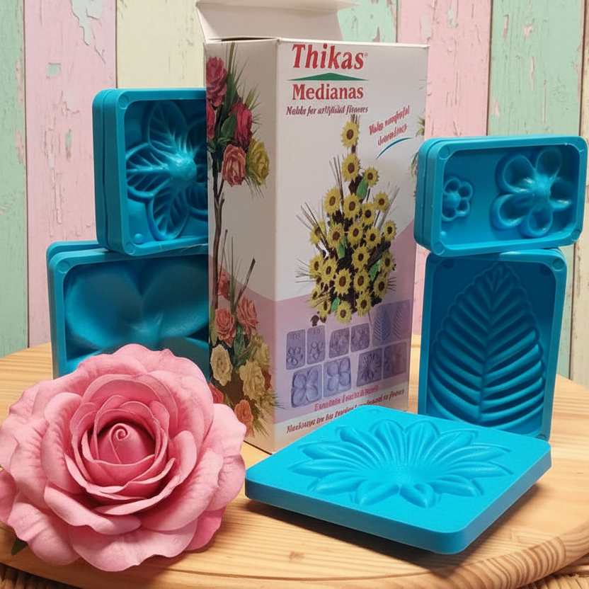 idea fai da te rosa grande, Thikas Medianas Renkalik 5 formine doppie in 2 parti stampo fiori girasole azalea cristantemi margherite foglie gigli pioggia  uso con fommy gomma crepla eva tessuto termoformabile termo-modellabile primette velluto