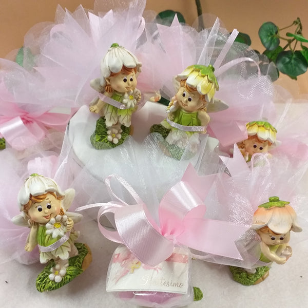 kit fai da te o confezionamento fatina-folletto fiori del bosco confezionate confetti babyshower nascita battesimo compleanno comunione cresima bimba femminuccia rosa e bianco modello torta
