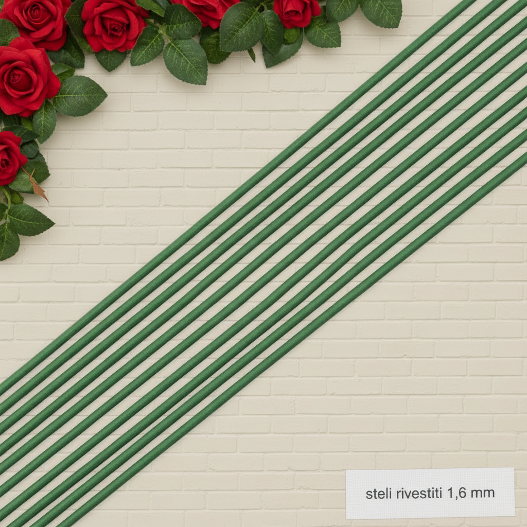 ferro grezzo rivestiti ricoperti guttaperca aste di sostegno ferri barrette steli gambi fiori finti filo fioristi spessore 1.6 mm