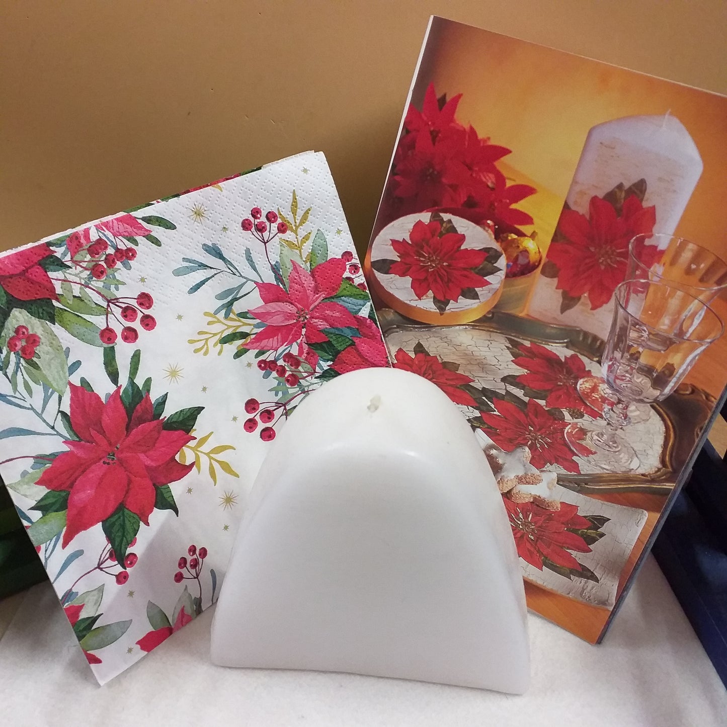 stelle di natale per decoupage tovagliolo fai da te su candela centrotavola idea regalo con manuale libretto
