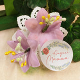 mazzolino bouquet fiori fommy e packaging sticker adesivo tag rotondo etichetta di auguri per la festa della mamma con rosa rossa lavanda ramo