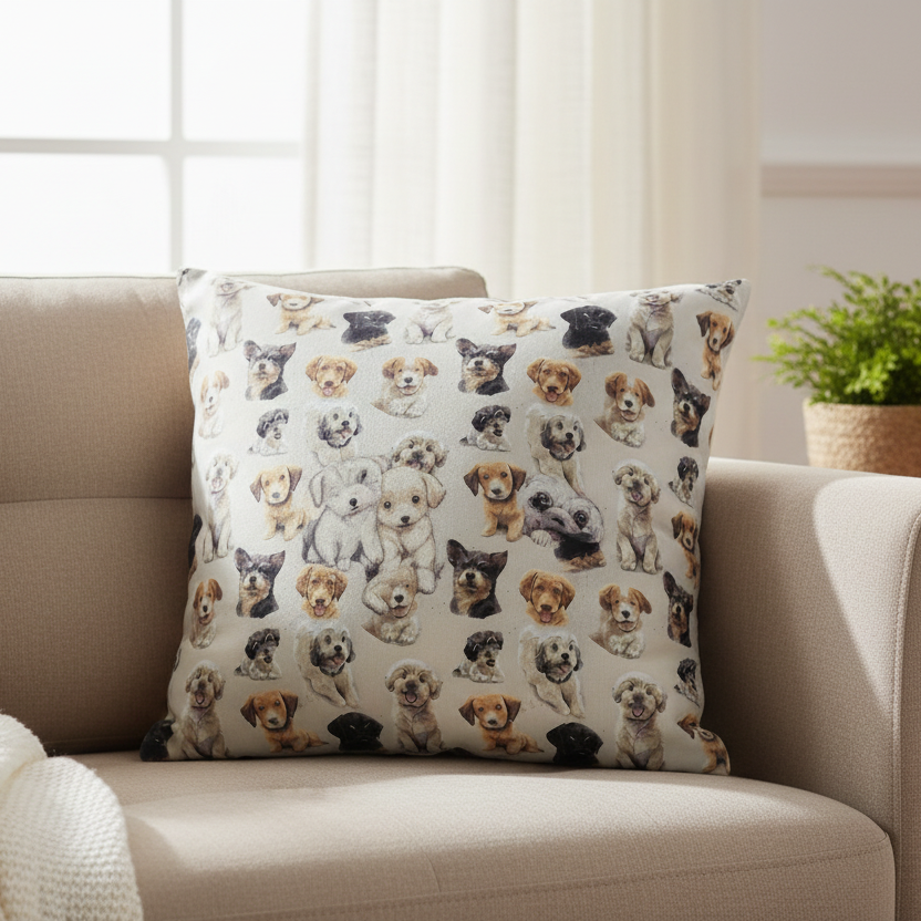 idea cucire cuscino con ritratti di cani shabby fondo grigio stoffa tessuto stampa digitale su cotone per abbigliamento arredamento accessori borse cuscini pochette cucito creativo
