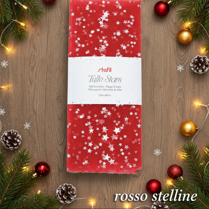 tulle stelline stafil ritagli rosso stars per rivestire pallina albero natale di polistirolo allestimento vetrinistica natalizia casa negozio packaging natalizio