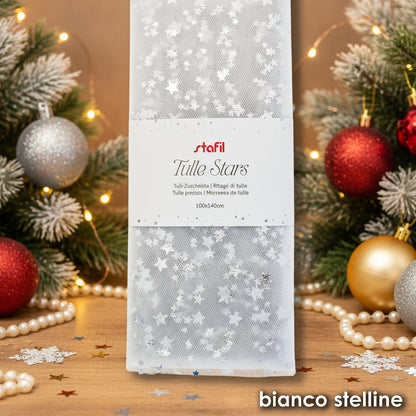 tulle stelline stafil ritagli bianco stars per rivestire pallina albero natale di polistirolo allestimento vetrinistica natalizia casa negozio packaging natalizio