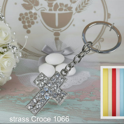 Brillantini strass Croce portachiavi bomboniera Prima Comunione Santa Cresima ricordino souvenir religioso sacro party favors